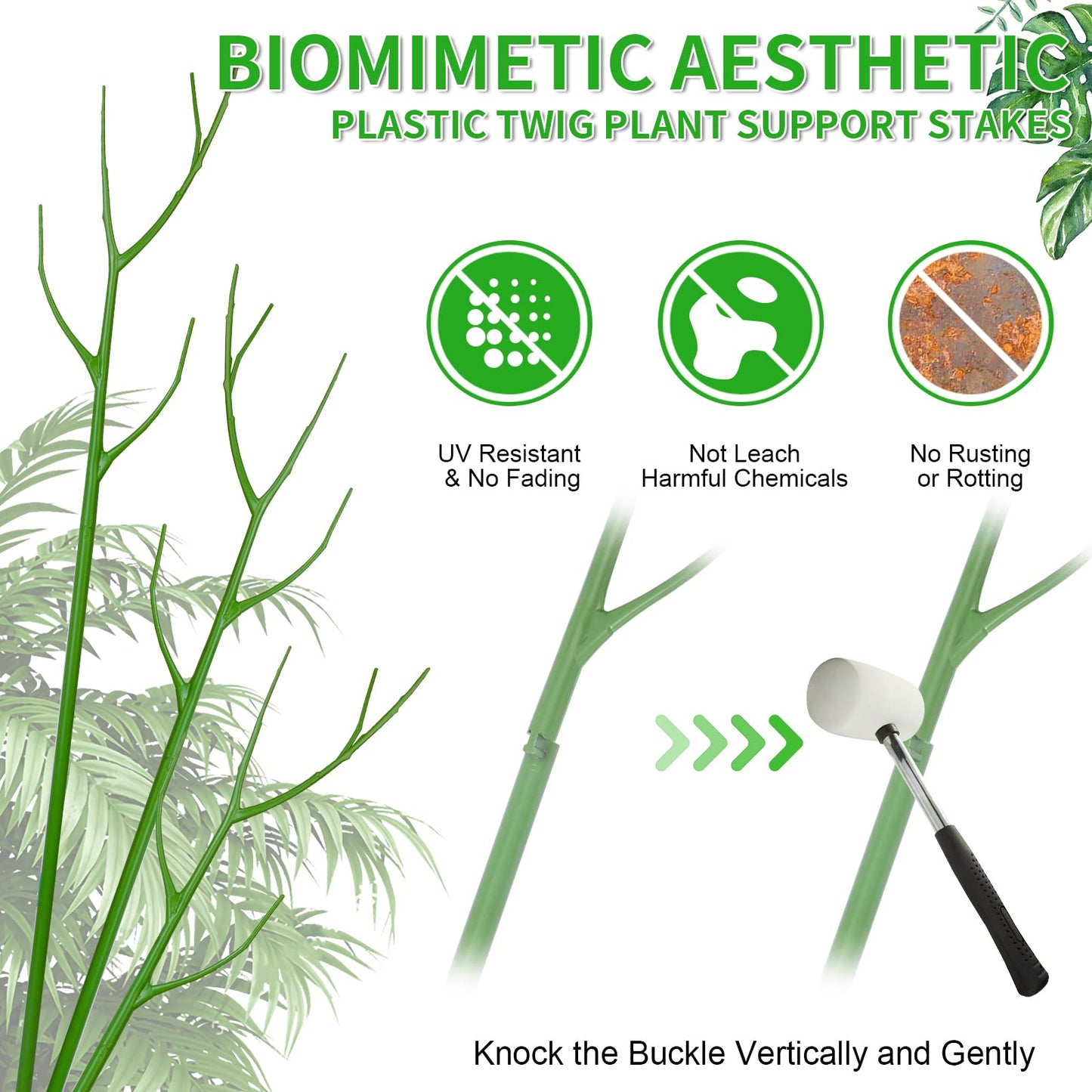 ROADPLUM 5 Pack 27.56" Detachable Twig Plant Support Stakes Set, Blends in to Plant, Branch Plant Sticks with Orchid Clips Twist Plant Ties, Twig Trellis for Indoor Outdoor Plants Potted Plants Flower