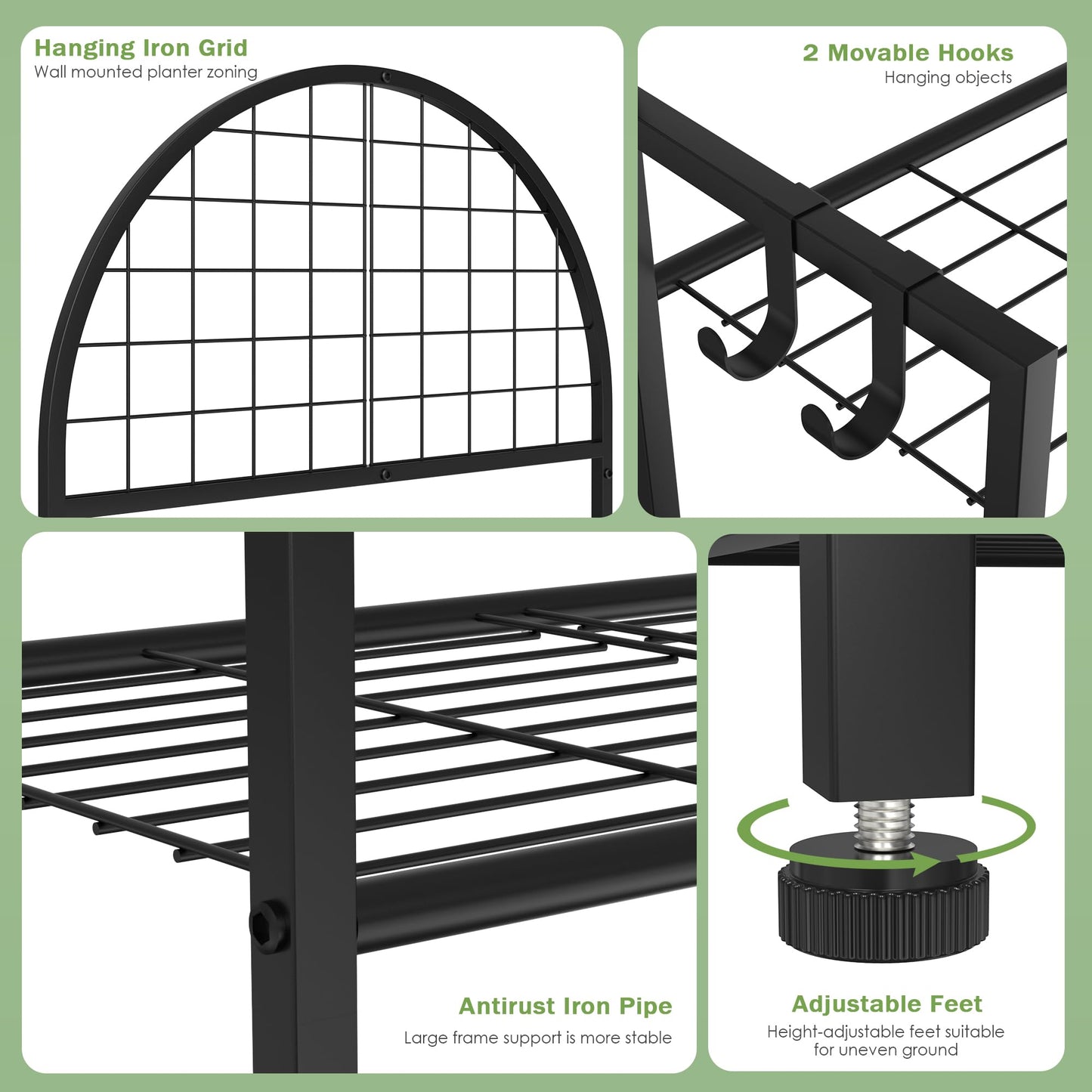VGMiu 4 Tier Plant Stand Indoor Outdoor, Metal Plant Display Stand Plants Shelf Rack for Multiple Plants, Black Flower Plante Pots Holder for Patio Garden Balcony Living Room