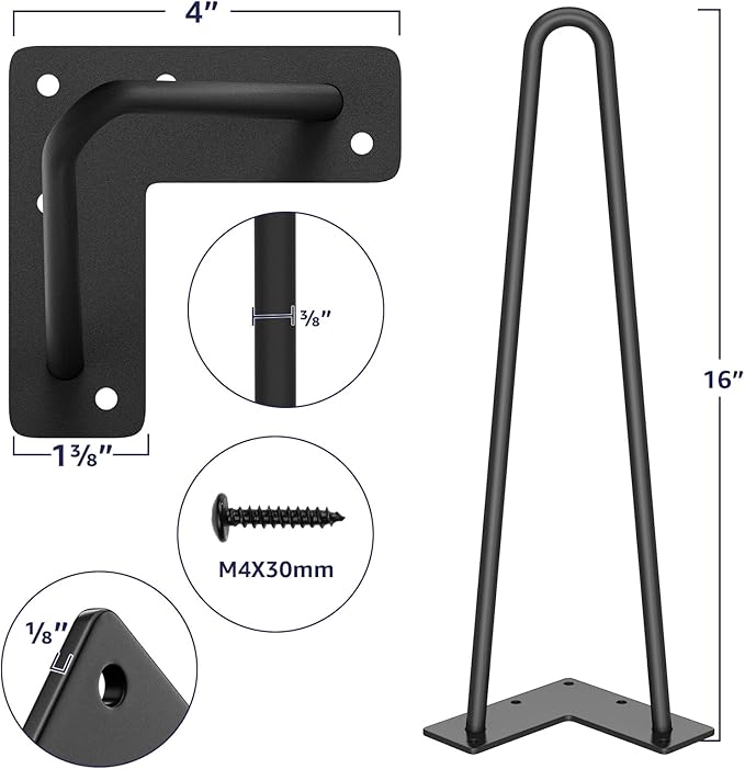 SMARTSTANDARD 16" Hairpin Furniture Legs, Metal Home DIY Projects