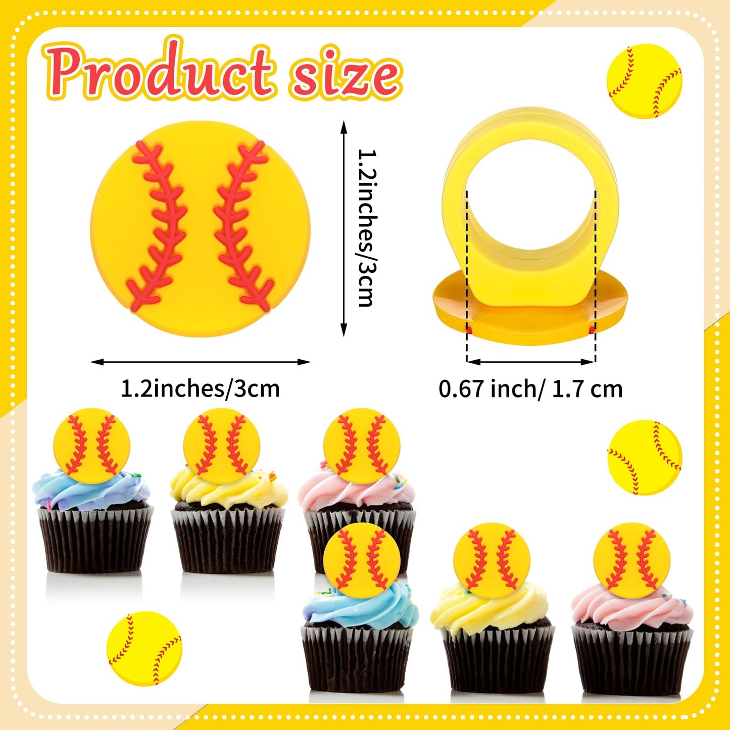 Honeydak 48 Pcs Softball Cupcake Rings Toppers Decoration Sport Ball Theme Cake Picks Softball Senior Night Party Decoration Sport Cupcake Toppers Rings for Birthday Party Supplies