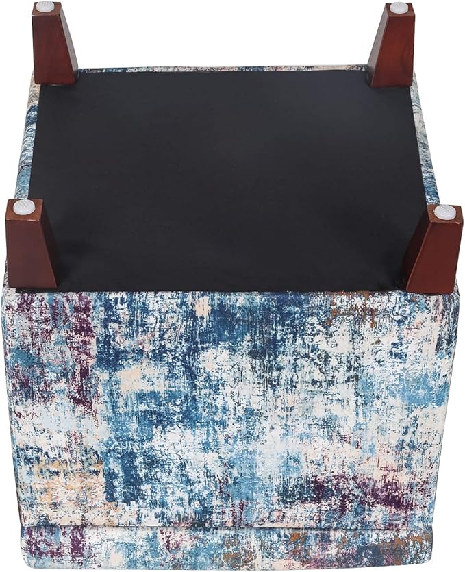 Adeco 18 Inch High Cube Ottoman Storage, Linen Chair Foot Stools, Upholstered