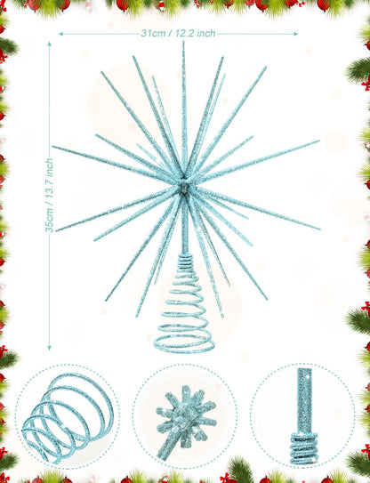 13.7 Inch Blue Christmas Tree Topper - 3D Burst Blue Tree Topper, Exploding Star Christmas Tree New Year Holiday Tree Decoration