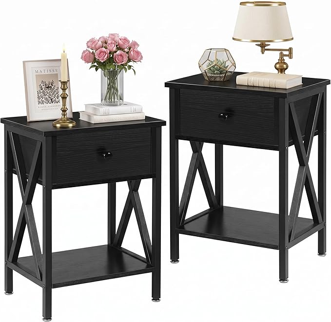VECELO Nightstands Set of 2, Modern Bedside End Tables, Night Stands