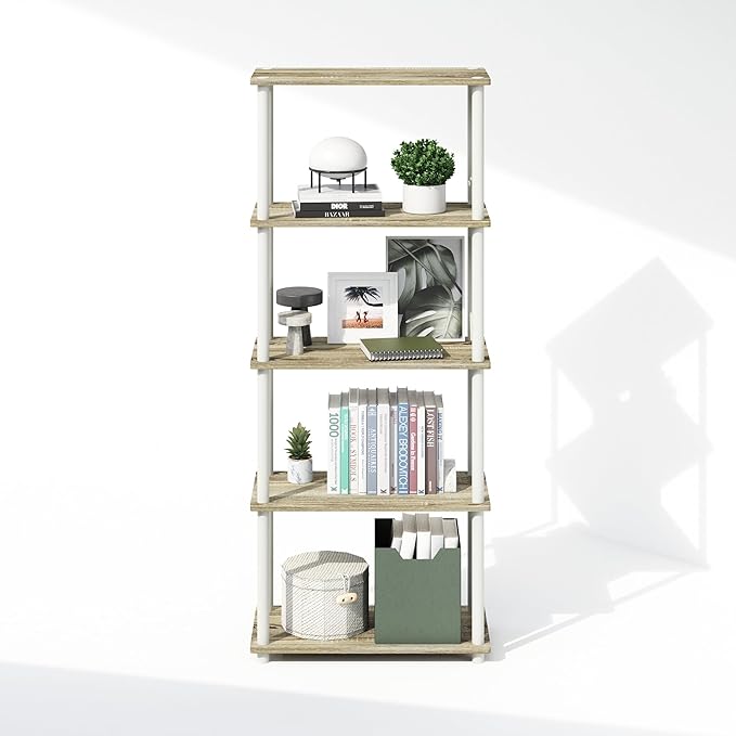 Furinno Turn-N-Tube Book Shelf, 5-Tier Bookshelf, Bookcase