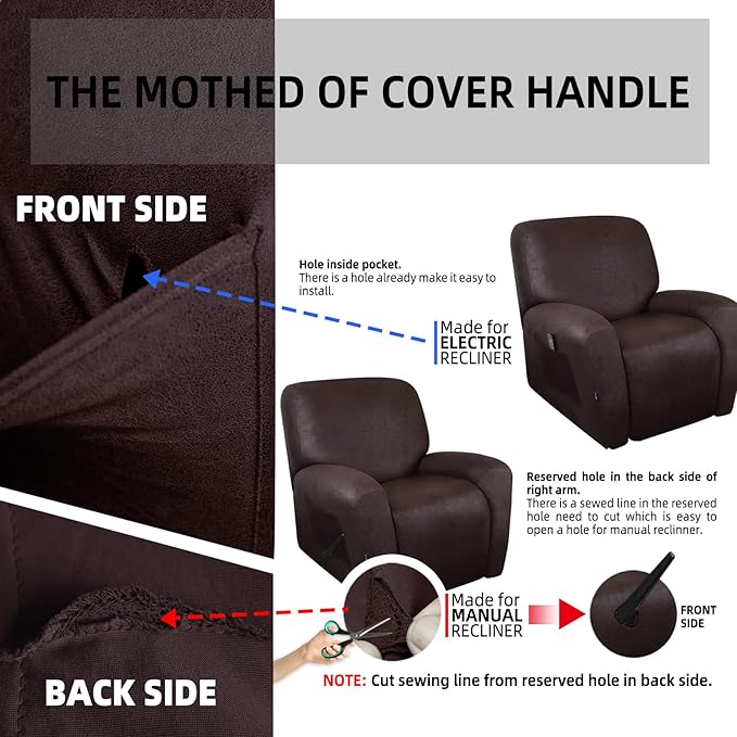 ANARACHON Leather Look Recliner Chair Covers Stay in Place 4-Piece Recliner