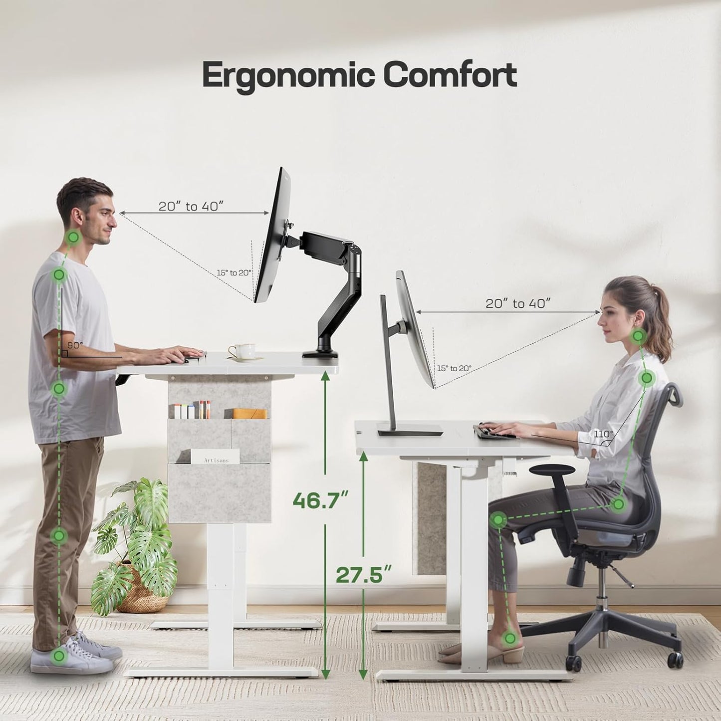 Marsail Standing Desk Adjustable Height Home Office Desk,‎48x24 Electric Standing Desk, Stand up Desk with Storage Bag,Headphone Hook for Computer Workstations Desk Memory Preset