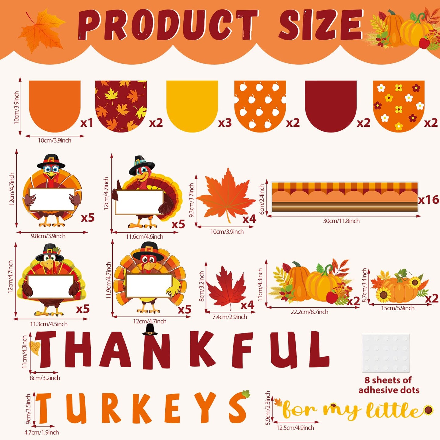 Thanksgiving Turkey Bulletin Board Set Thankful Classroom Decoration My Little Turkeys Paper Cutouts DIY Fall Crafts Bulletin Board Border for School Wall Autumn Decor Teacher Supplies