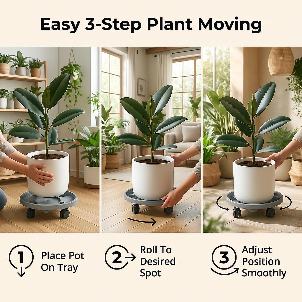 Tulpeed Rolling Plant Stand with Wheels 5 Pack 13 Inch Plant Caddy with Wheels Heavy Duty Plant Dolly Roller Base with Wheels Round Flower Pot Rack Holder Planter Trolley Tray, Grey