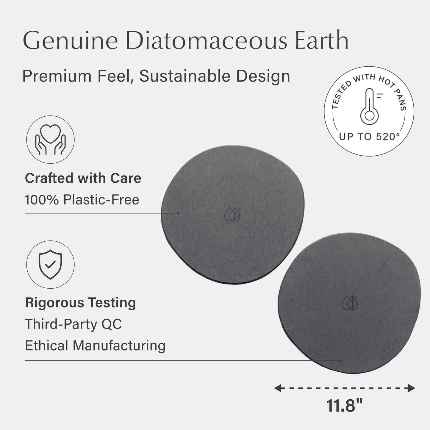 Dorai Home Stone Plant Pots Saucer Set 11.8" - Diatomite Water-Absorbing Trays for Indoor Plants, Ideal for Shelves & Floors | Pack of 2 Large