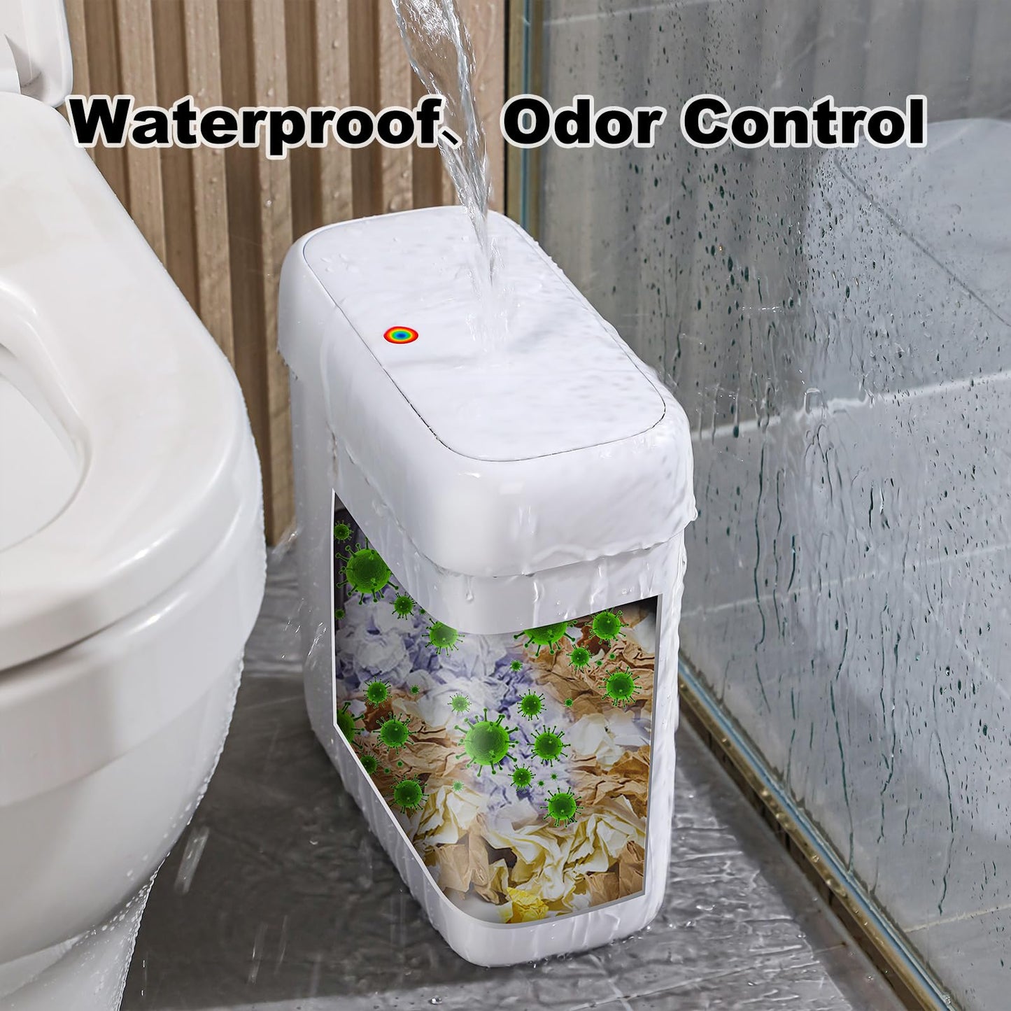 funest Bathroom Small Trash Can with Lid,10L / 2.7 Gallon Slim Garbage Bin Wastebasket with Press Top Lid for Bedroom,Rv,Office,Kitchen,Craft Room