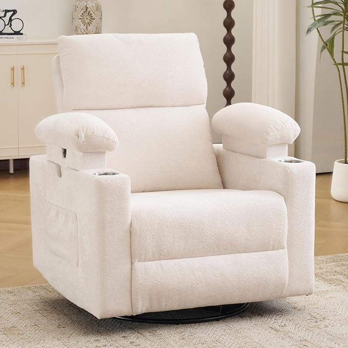 Rocking Chair Nursery with Adjustable Armrests, Electric Glider Recliner