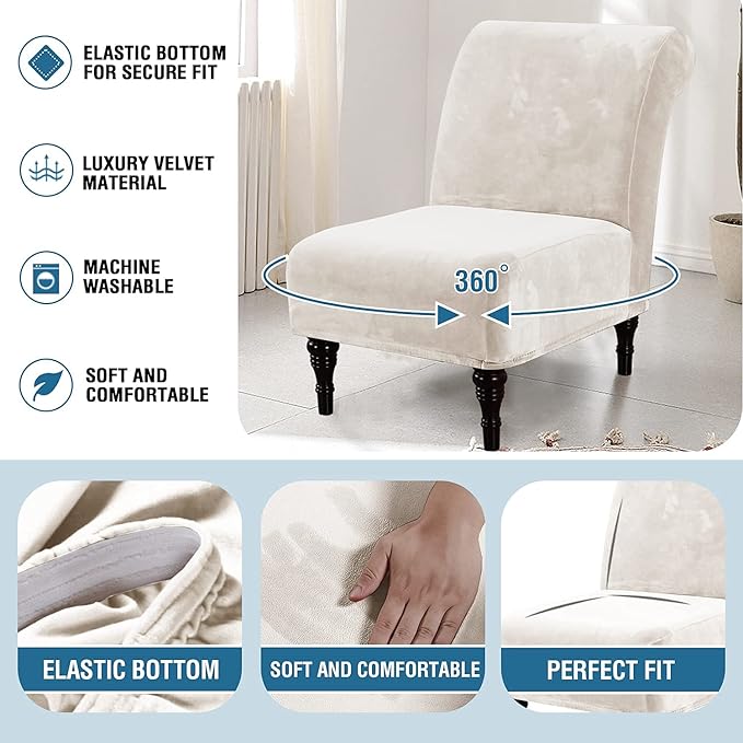 H.VERSAILTEX Armless Accent Chair Covers Thick Velvet Armless Chair Slipcovers