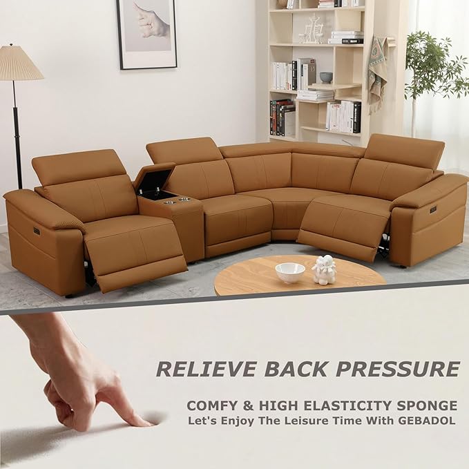 Power Recliner Sectional Sofa, L-Shaped Living Room Furniture Set, Leather