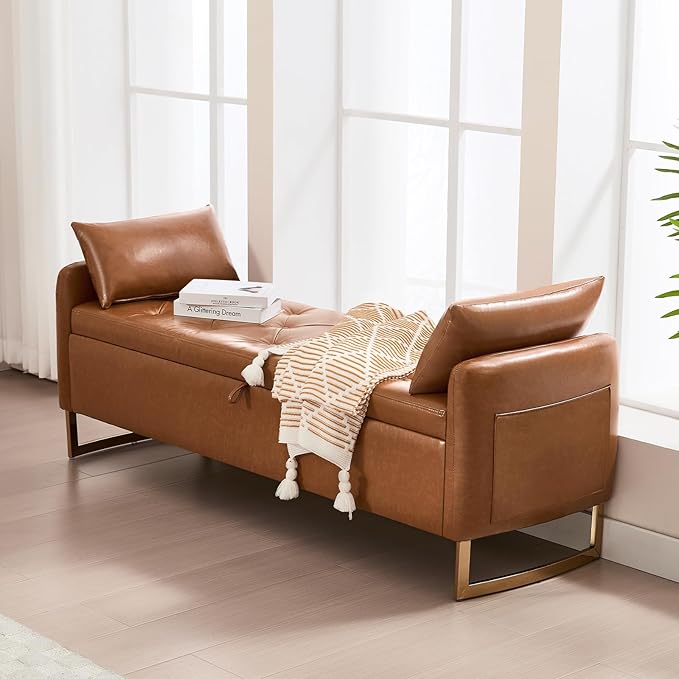 65" End of Bed Storage Bench, Leather Storage Bench