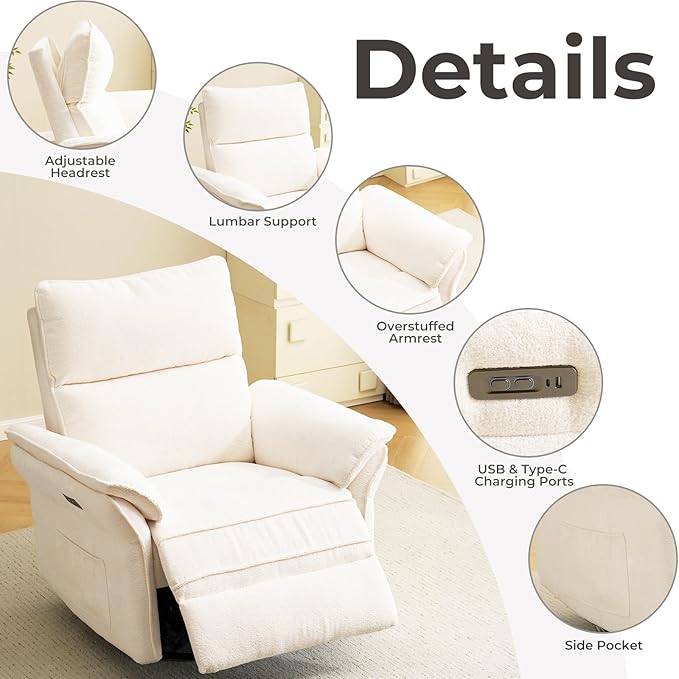 Oversized Power Recliner Chair Swivel Glider