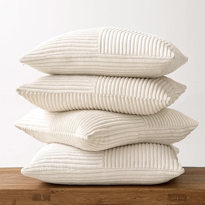 MIULEE Beige Throw Pillow Covers 18x18 Inch Set of 4 Boho Patchwork Cushion