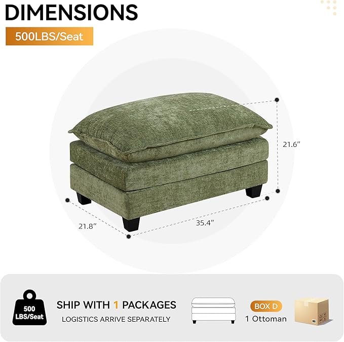 35‘’ Modern Chenille Cloud Sofa Ottoman, Rectangle Ottoman