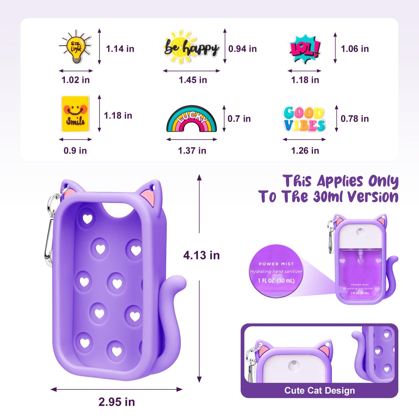 Cat Silicone Case for Touchland Hand Sanitizer Spray with Keychain, Compatible with Power Mist & Glow Mist 1 FL Oz/30ML for Touchland Case, with Charms Accessory Cute Travel Cover Sleeve Purple
