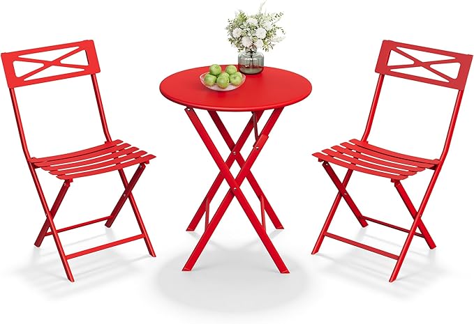 GarveeTech 3-Piece Folding Bistro Set, Heavy Duty Outdoor Patio Furniture