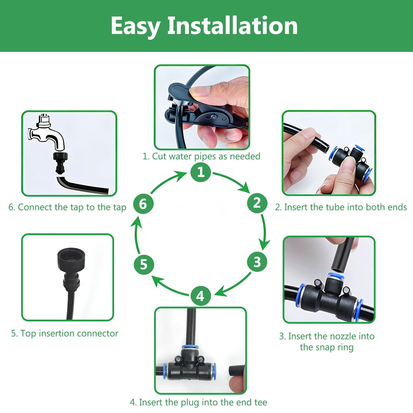 65FT 5/16 Inch Drip Irrigation System for Garden, 2025-Upgrade High-Flow Garden Watering Kit with 20 Adjustable Copper Nozzles, Even Water Distribution for Lawn & Greenhouse