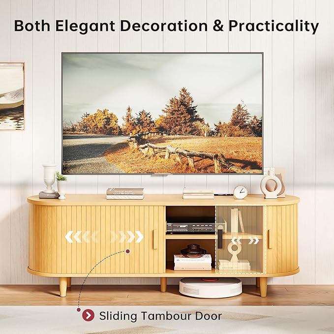 58" Mid Century Modern TV Stand, Wood TV Consoles