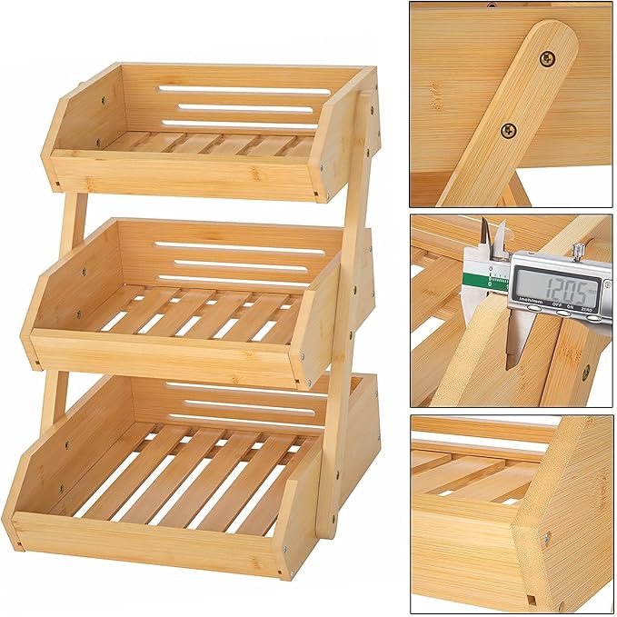 Merysen Large 3 Tier Bamboo Fruit Basket Stand
