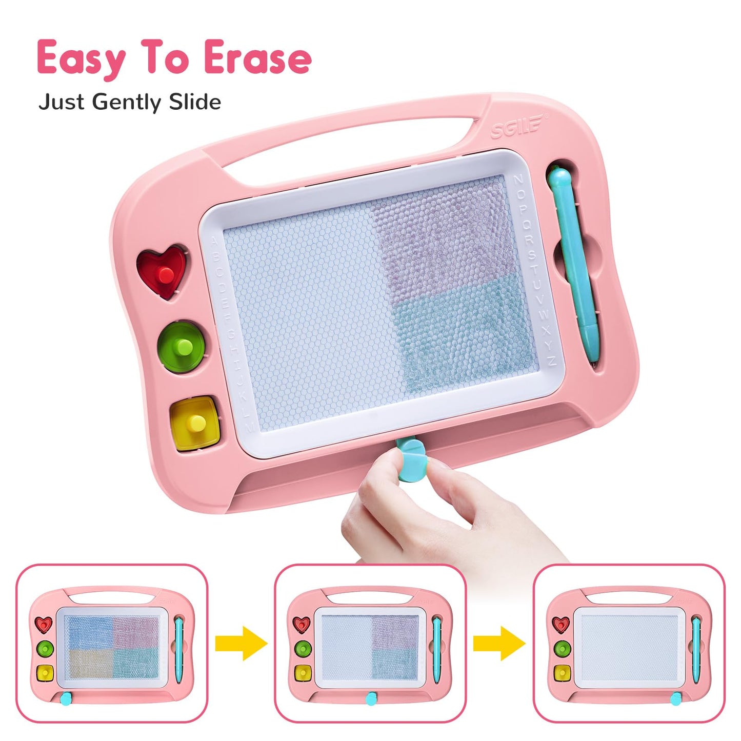 SGILE Toddler Toys for Kids, Magnetic Drawing Board for Birthday Gift, Toys for 1 2 3 Year Old Girls Boys, Etch & Sketch Pad with 3 Stamps, Learning and Educational, Light Pink