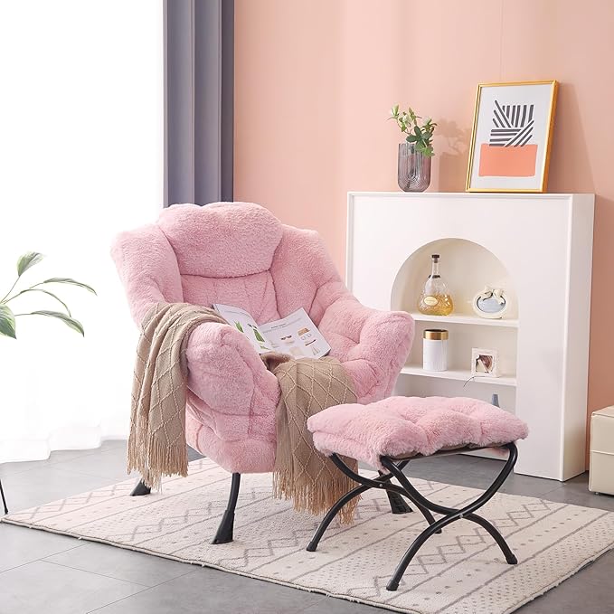 MBOOYOME Lazy Chair with Folding Ottoman, Modern Accent Lounge Armchair with