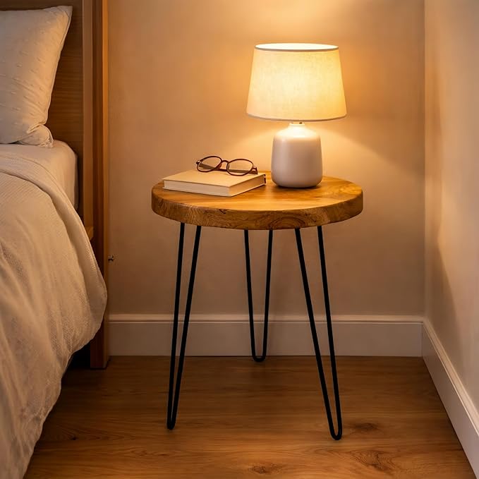 Round Live Edge Wood End Table, Rustic Modern Nightstand, Small Wood Coffee