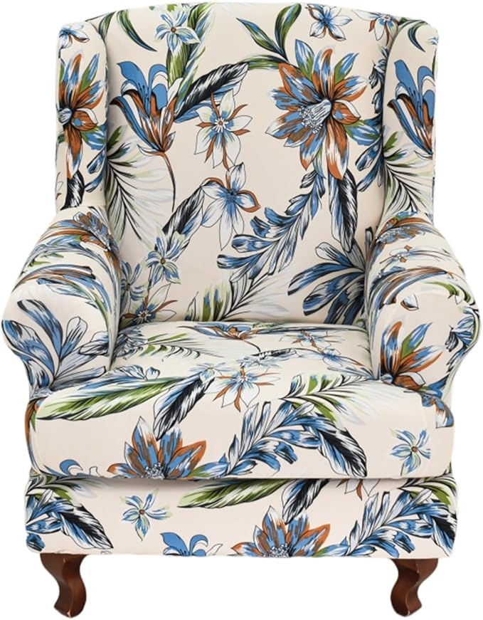 HAOYONG Wing Chair Slipcovers Stretch Wingback Chair Covers Printed 2 Pieces