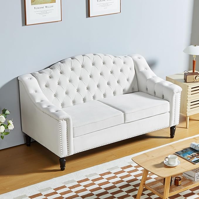 LEVNARY Chesterfield Loveseat Velvet, Upholstered Sofa