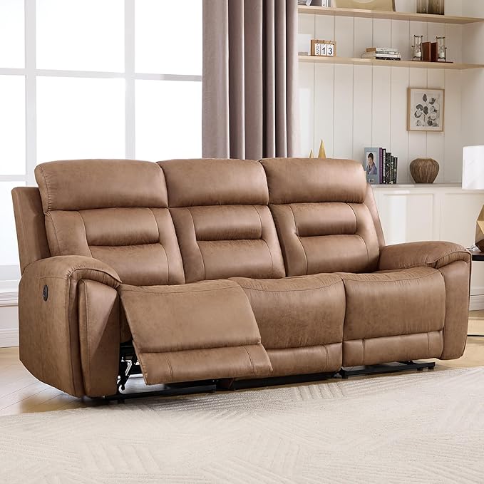 ANJ Power Oversized Reclining Sofa Couch, Breathable Faux Leather 3-Seater