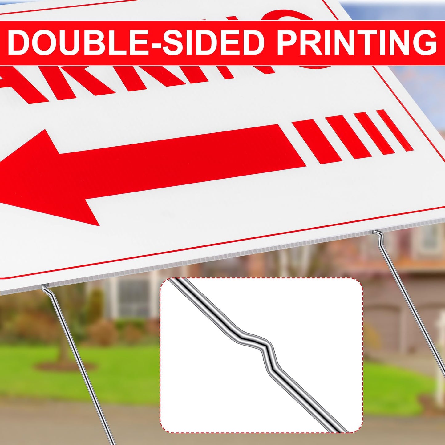 Qunclay 4 Pcs Event Parking Sign with Stake, with Directional Arrows 12 x 16 Inch Double Sided Corrugated Plastic Guest Parking Sign for Outdoor Yard(Red)