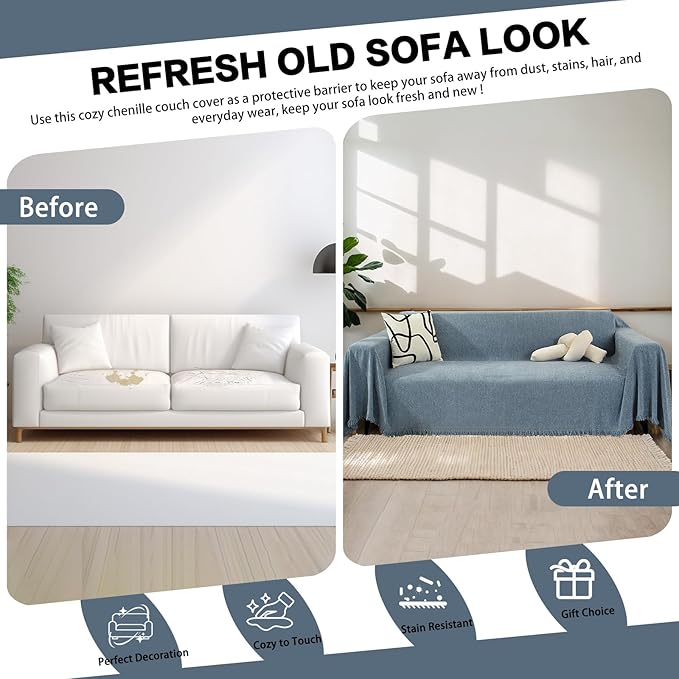 DREAMINGO Modern Minimalism Grayish Blue Couch Cover Sectional Sofa Covers
