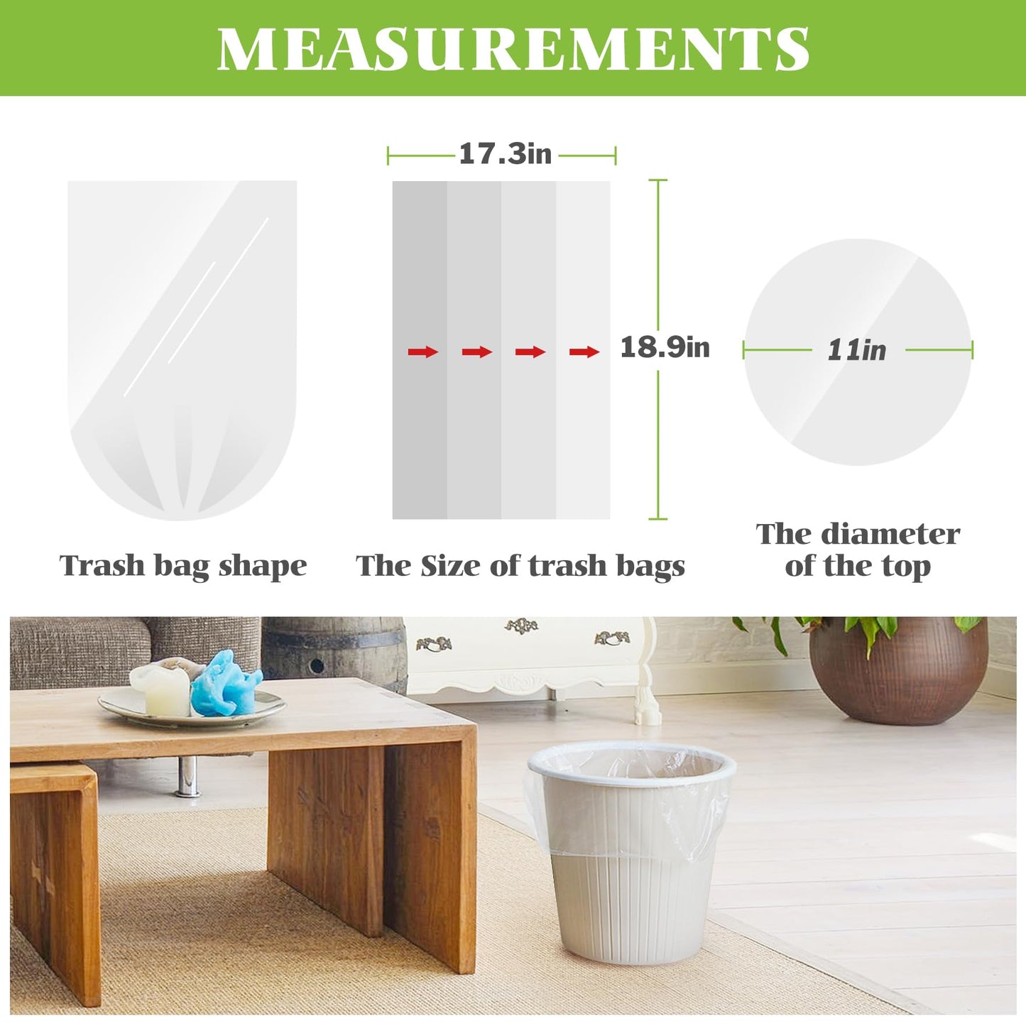 3 Gallon 170 Counts Small Trash Bags 3 Gallon 3.1 Gallon 3.2 Gallon fit 10 liter Garbage Bags by Teivio, Waste Basket Bags,Bathroom Trash Can Bin Liners, Plastic Bags for home office kitchen, Clear