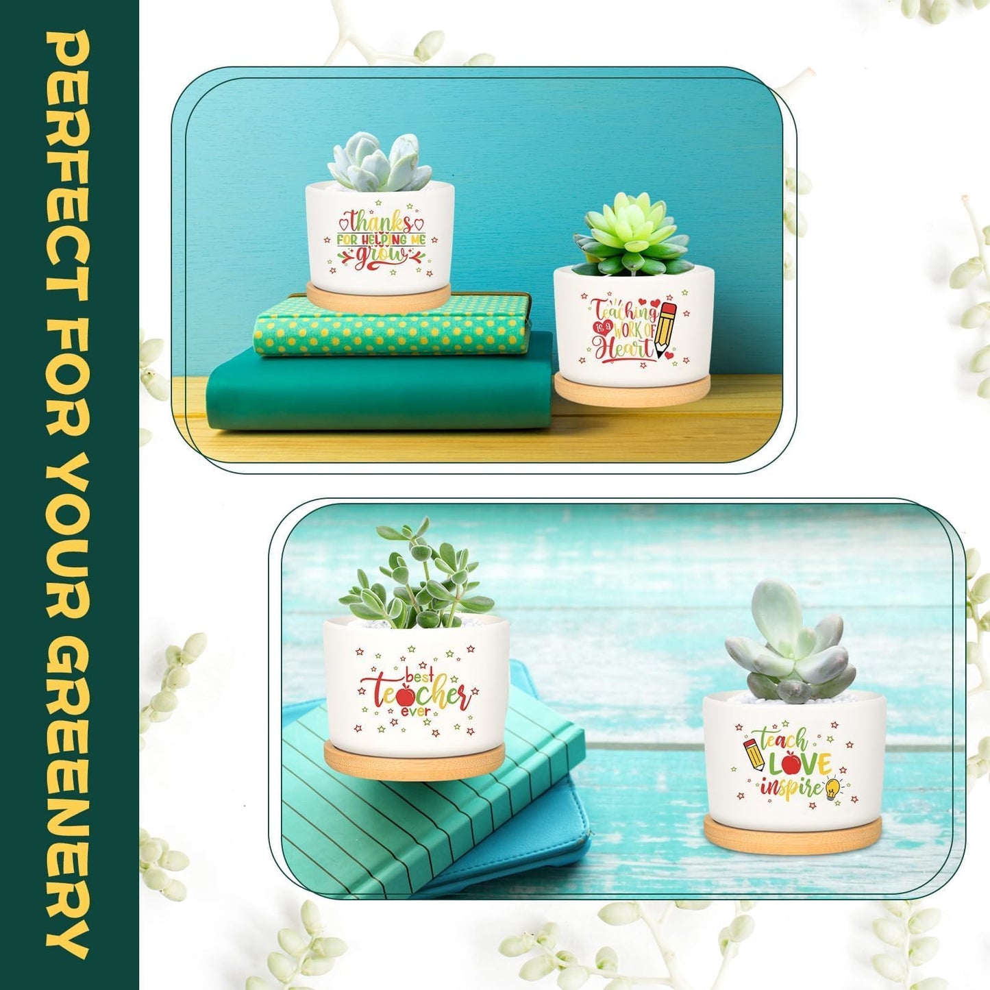 Denylo pro 4 Pcs Christmas Appreciation Gift Succulent Pots Mini Ceramic Plant Pot for School Counselor Coworkers Employee Appreciation with Boho Style