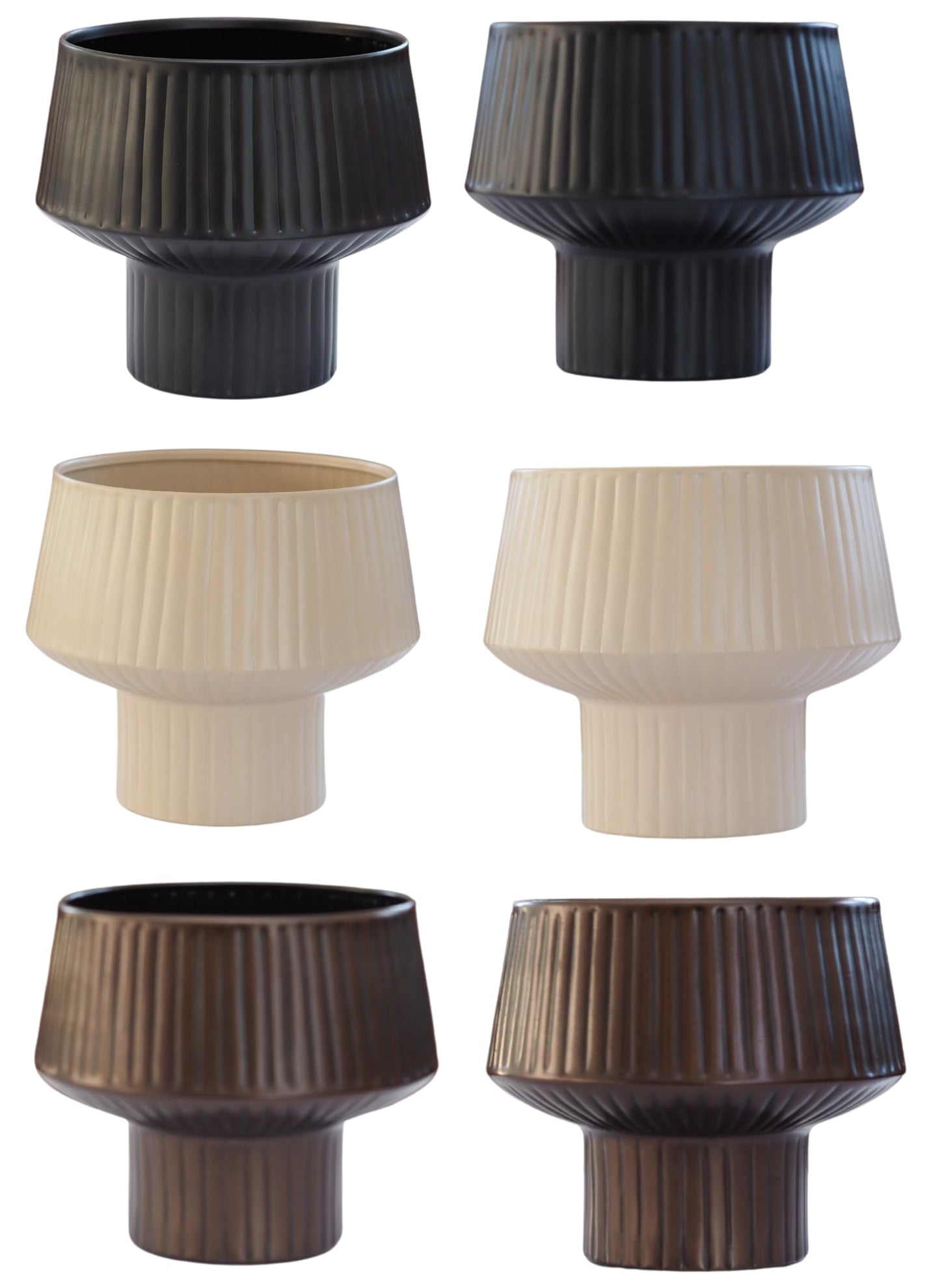 Wide Top Modern Handmade Metal Indoor Planter with Unique Shape, Vertical Grooved Design and Anti-Scratch Pads, Rust-Resistant Finish that is Sustainable Non-Plastic Pot Recyclable Metal Vase (Black)