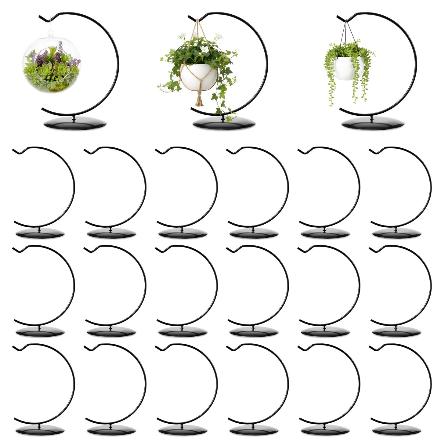 AceOrbit 24 Pcs Ornament Display Stand 6 Inch Iron Hanging Stand Christmas Ornament Hanger Holder Decoration Display Holder Hook for Glass Globe Air Plant Terrarium Table Decor (Black)