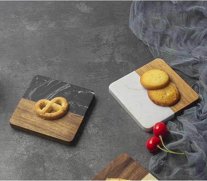 I-LAN 4-Piece Marble and Wood Coasters