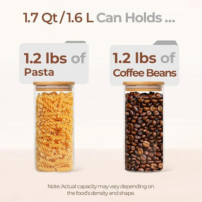 ComSaf 1.7 Qt Glass Storage Containers with Lids, Glass Jars with Lids, Clear Food Storage Jar, Round Canister Set of 3, Pantry Organizers for Pasta Flour Cookie Rice Tea Coffee Bean