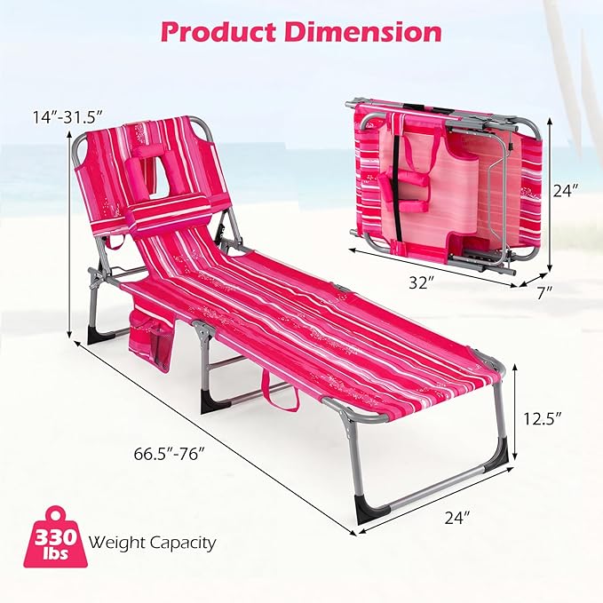 Goplus Tanning Chair, Folding Adjustable Patio Lounge Chair