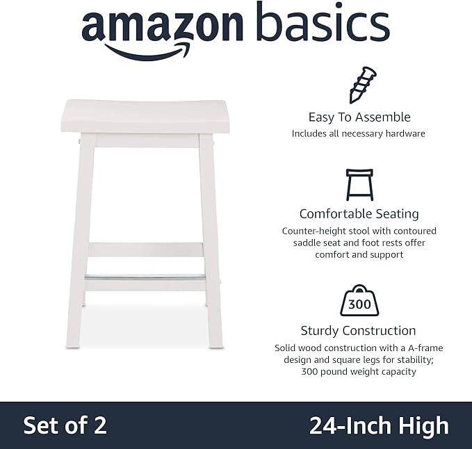 Amazon Basics Solid Wood Saddle-Seat Counter Height Bar Stools