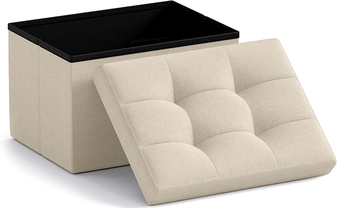 Ornavo Home Small Storage Ottoman Foldable Collapsible Rectangle Linen Ottoman