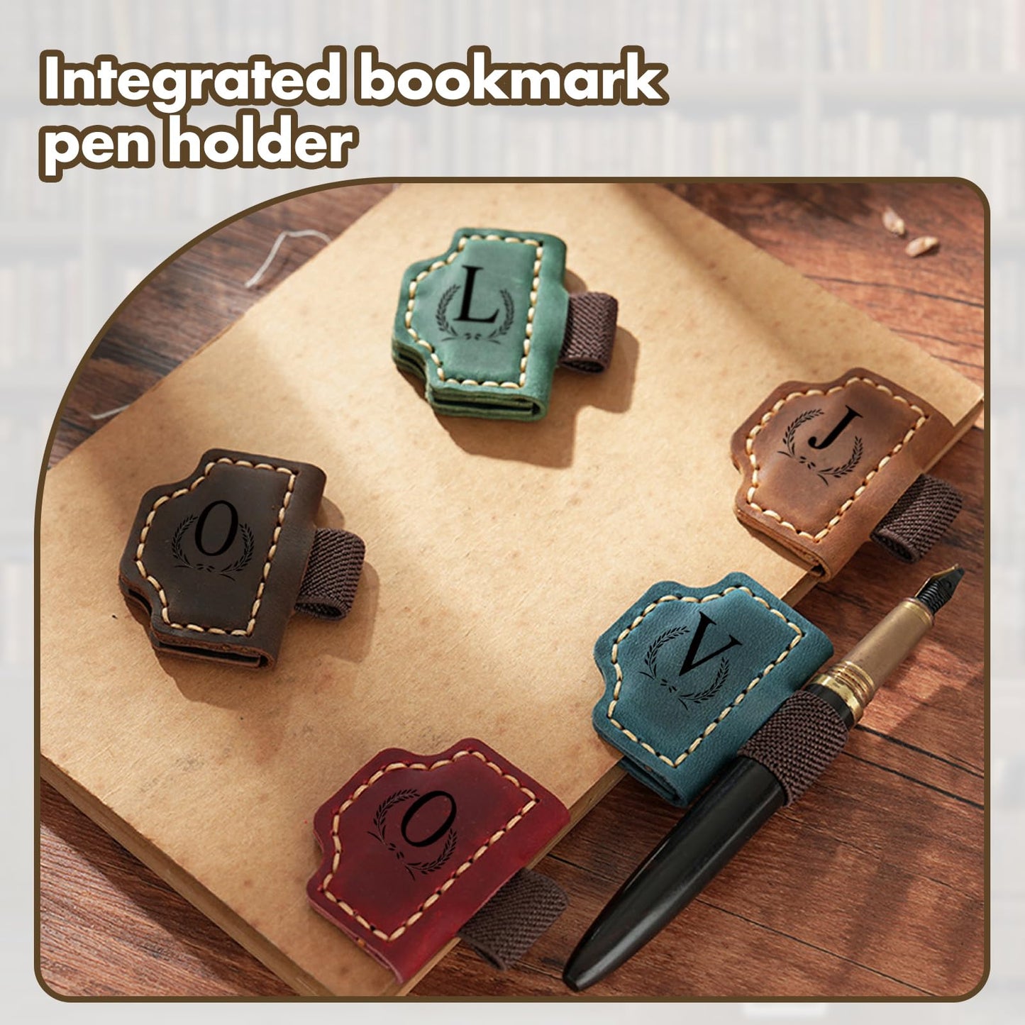 Custom Bygone Mark Bookmark with Pen Holder, 26 Letters Name Initial Personalized Magnetic Leather Bookmark, Gifts for Book Lovers, Readers, Travelers, Leather Book Marks (Blue, S)