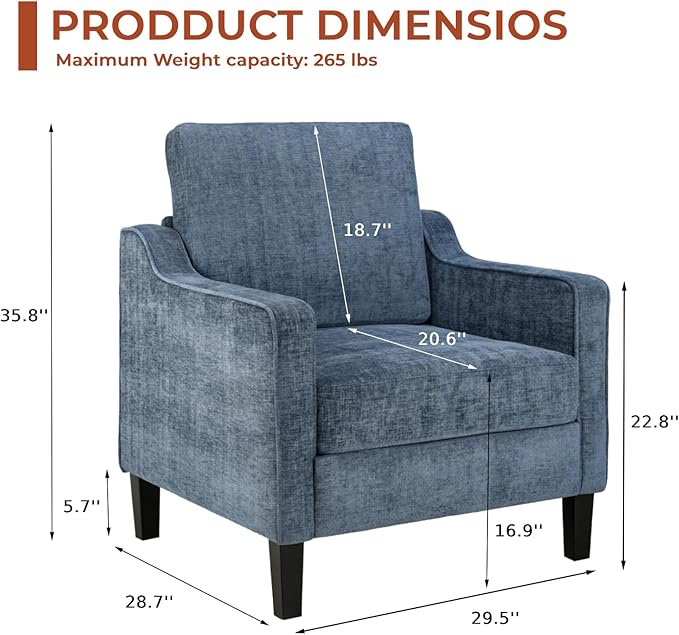 TLSUNNY Mid-Century Accent Chair, Modern Upholstered Chenille Armchair & Padded