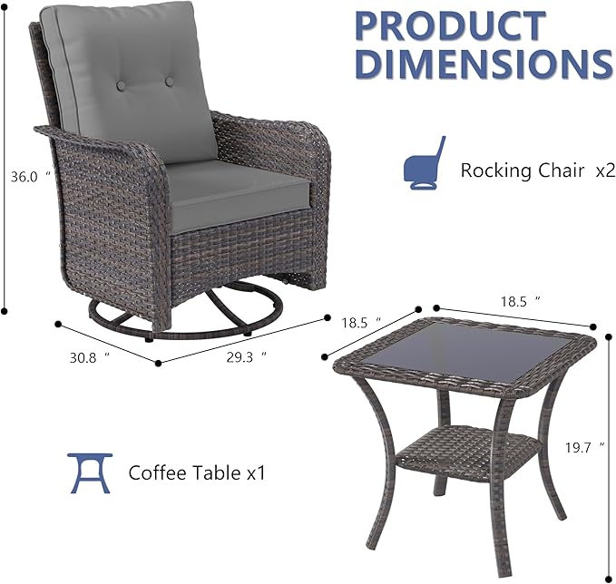 ALAULM Outdoor Swivel Rocking Chairs Set of 2