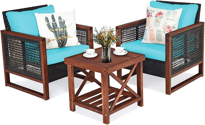 Tangkula 3 Pieces Patio Wicker Furniture Set, Rattan Outdoor Sofa Set