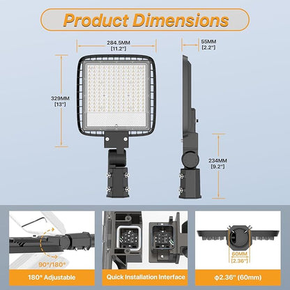 200W Led Parking Lot Light with Dusk to Dawn Photocell 120V Slip Fitter Pole Mount Lights 5000K Outdoor IP65 Waterproof Commercial Street Area Lighting for Parking Lot, Barn, Church