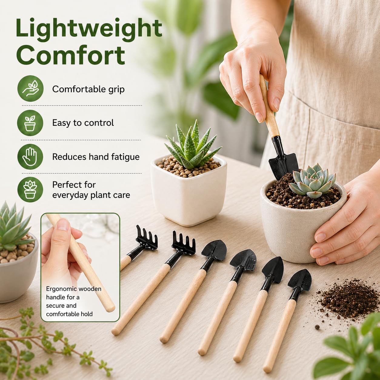 Garneck 8 Sets Mini Gardening Tools with Metal Rake Trowel and Shovel - Succulent Potting Planting Kit for Indoor - Small Gardening Tools for Cultivating Weeding Transplanting