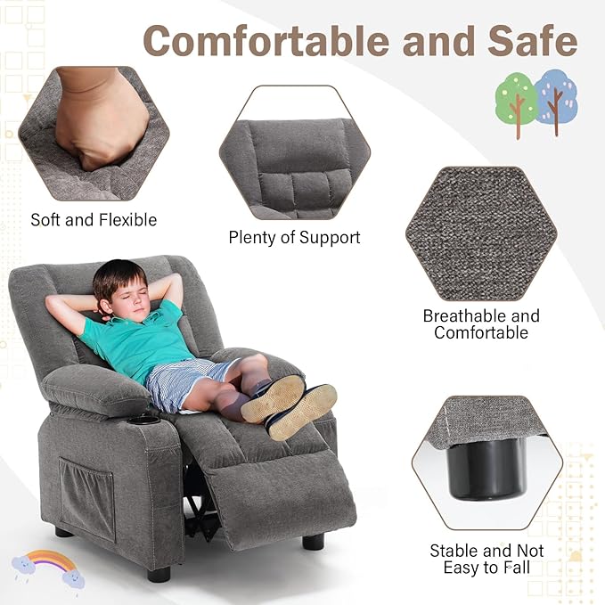 BOSMILLER Kids Recliner Chair， Push Back Toddler Recliner